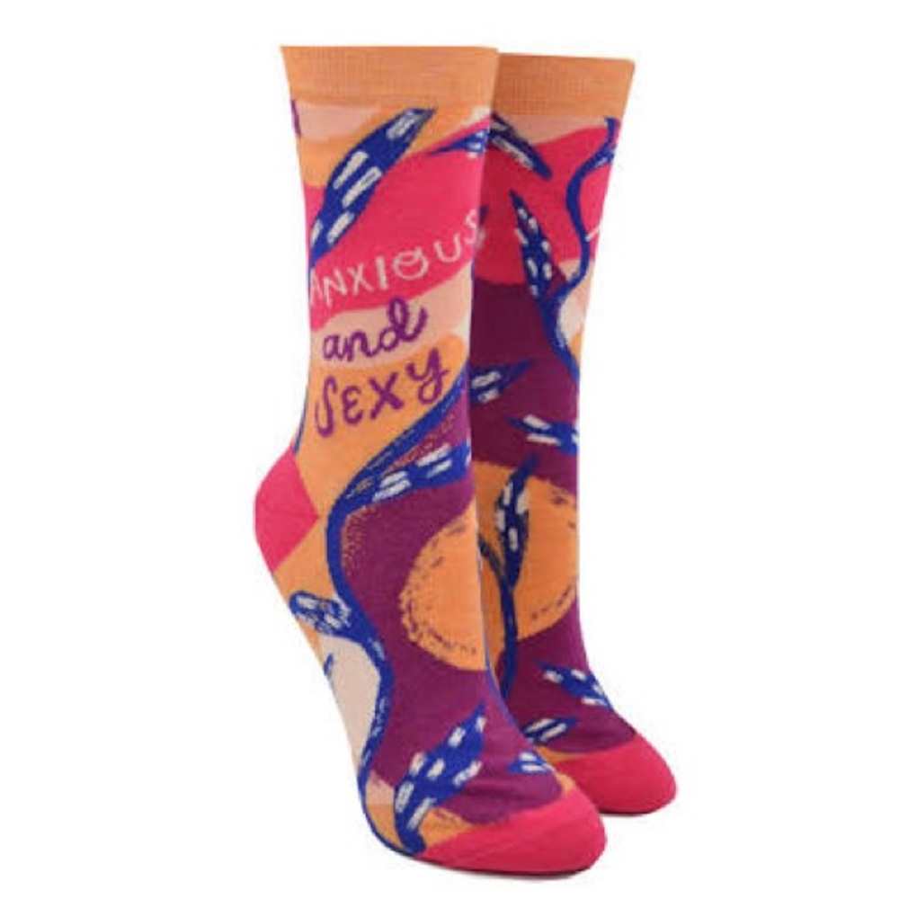 BLUE Q Anxious and Sexy Novelty Printed Crew Sock Women Size 5-10